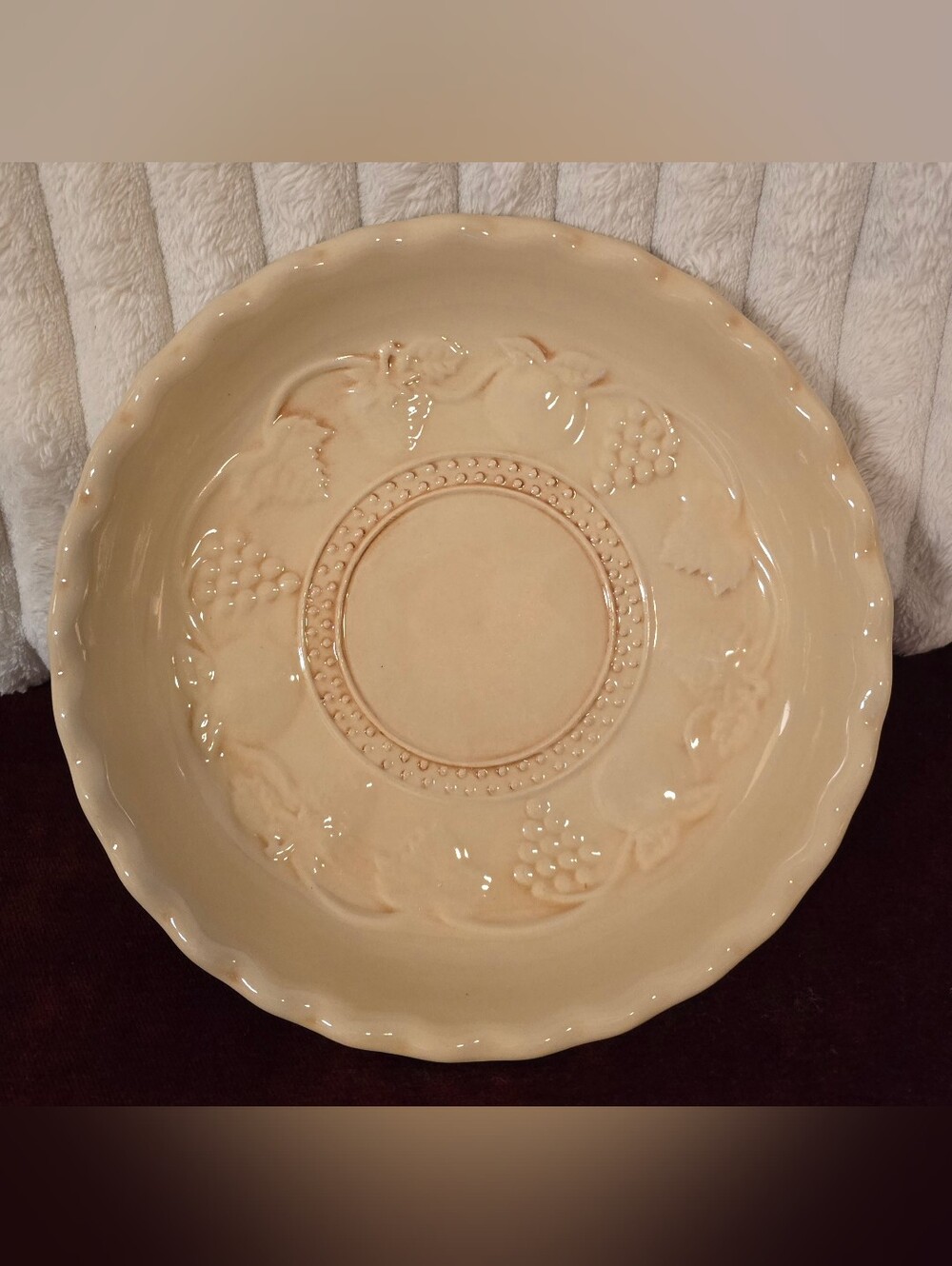 Vintage Deep Dish 11" Ceramic Pie Plate Embossed Fruit Cottagecore Bakeware